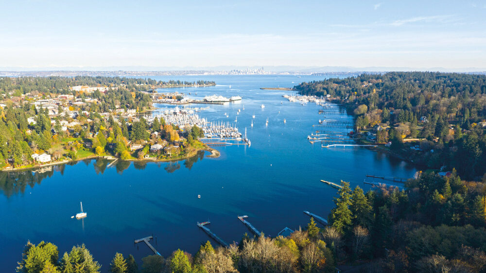 Aerial view of the marina on Bainbridge Island