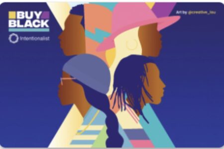 Illustration of four diverse figures in profile, each with distinct hairstyles and hats, against a colorful geometric background. The text reads 