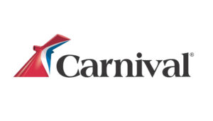 Logo featuring the word "Carnival" in black serif font, with a stylized red, white, and blue funnel design resembling a ship's smokestack on the left. The background is white.