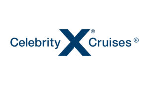 Logo for Celebrity Cruises featuring the company name in blue text with a large blue "X" between "Celebrity" and "Cruises" on a white background.