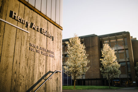 Exterior view of the Henry Art Gallery, featuring the sign with 