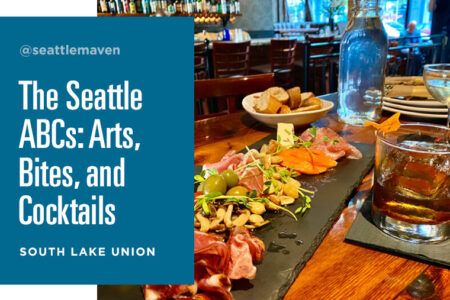 A charcuterie board with meats, nuts, and olives on a wooden table next to a cocktail and water bottle. Text overlay reads: 