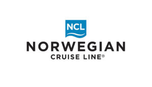 Logo of Norwegian Cruise Line featuring a blue rectangular emblem with white "NCL" letters and wavy lines above the black text "NORWEGIAN CRUISE LINE" on a white background.