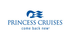 Logo of Princess Cruises featuring a stylized blue silhouette of a ship and waves above the company name. The tagline "come back new" is written below.