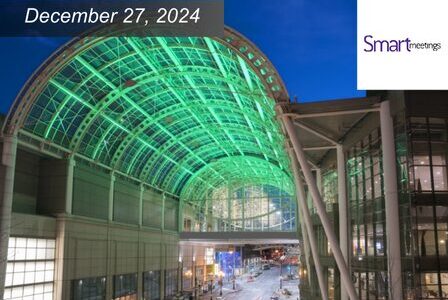 Seattle Convention Center's Arch building at night.