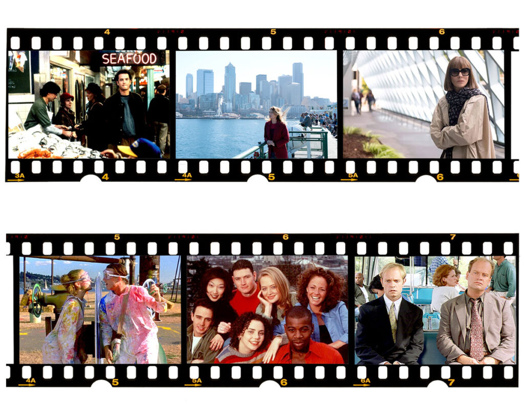 A photo strip shows different scenes from a a variety of shows set in Seattle