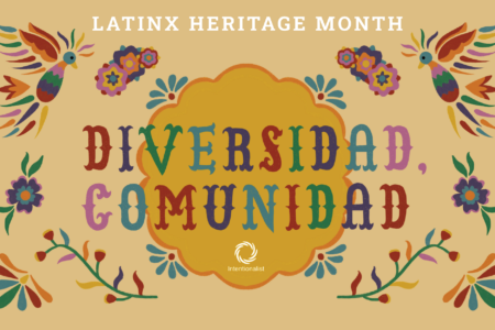 Colorful illustration for Latinx Heritage Month featuring birds, flowers, and decorative text that reads 