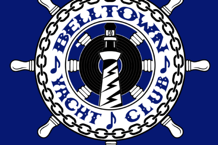 Logo with a ship's wheel featuring a lighthouse and a vinyl record at the center. Text reads 